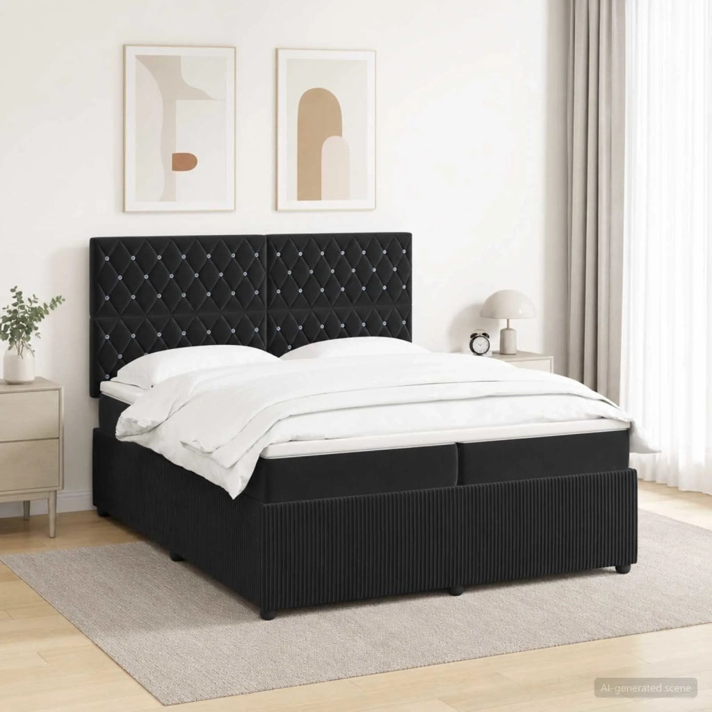 Letto Box Spring LED con Materasso Nero 200 x 200 cm Velluto 3456133