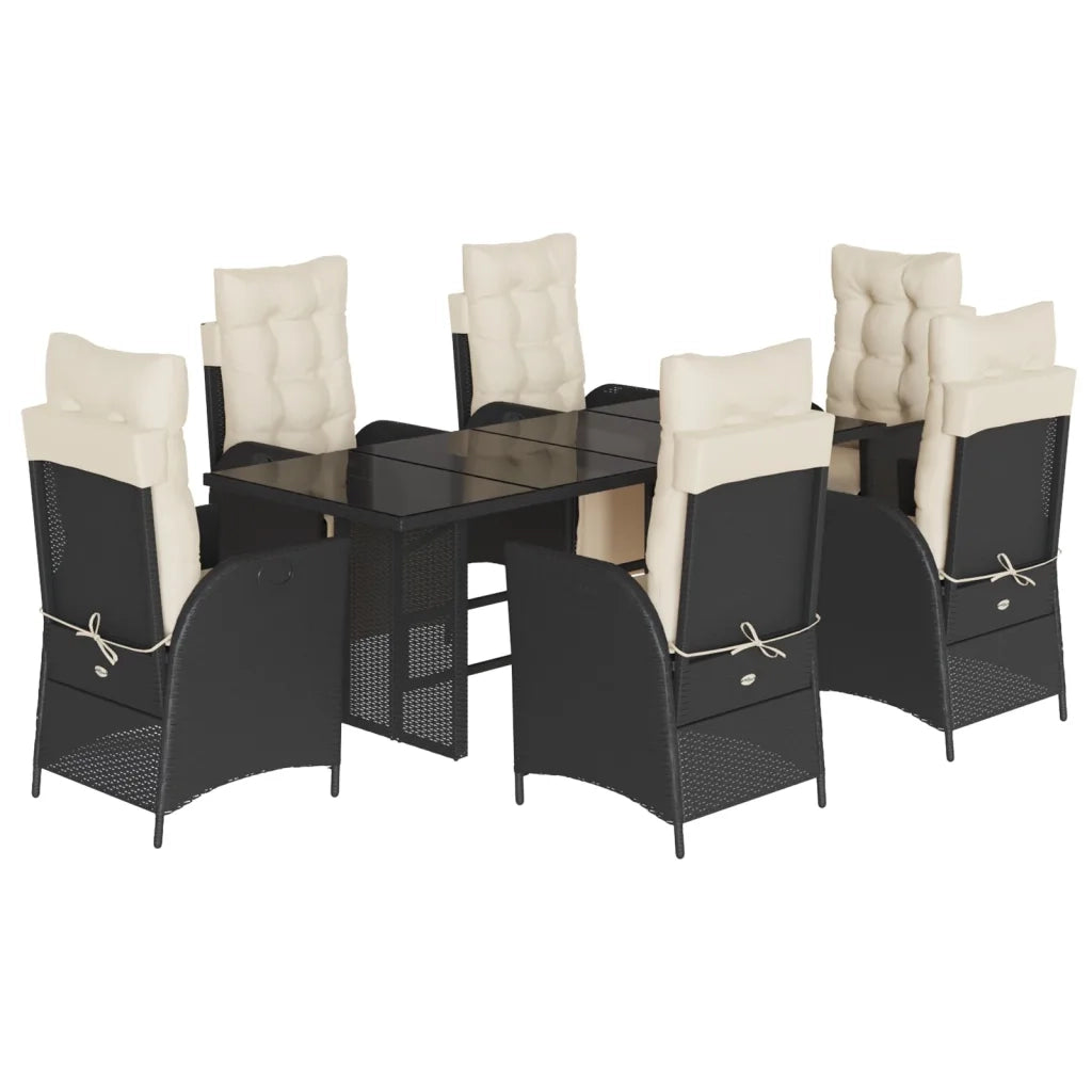 Set da Pranzo da Giardino 7 pz Nero con Cuscini in Polyrattan 3213350