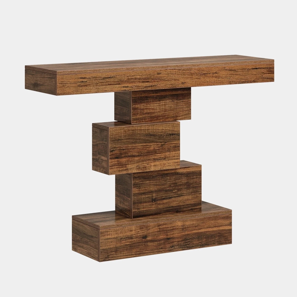 Tavolo consolle marrone scuro 108x30x80 cm con base geometrica