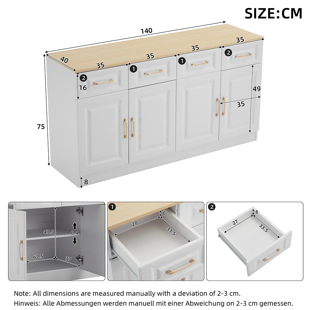 Buffet rurale - Xylo - 4cass+4porte legno bianco 140cm