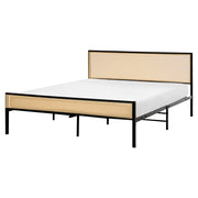 Letto matrimoniale imbottito in tessuto nero con rete a doghe e gambe in legno 160 x 200 cm stile contemporaneo