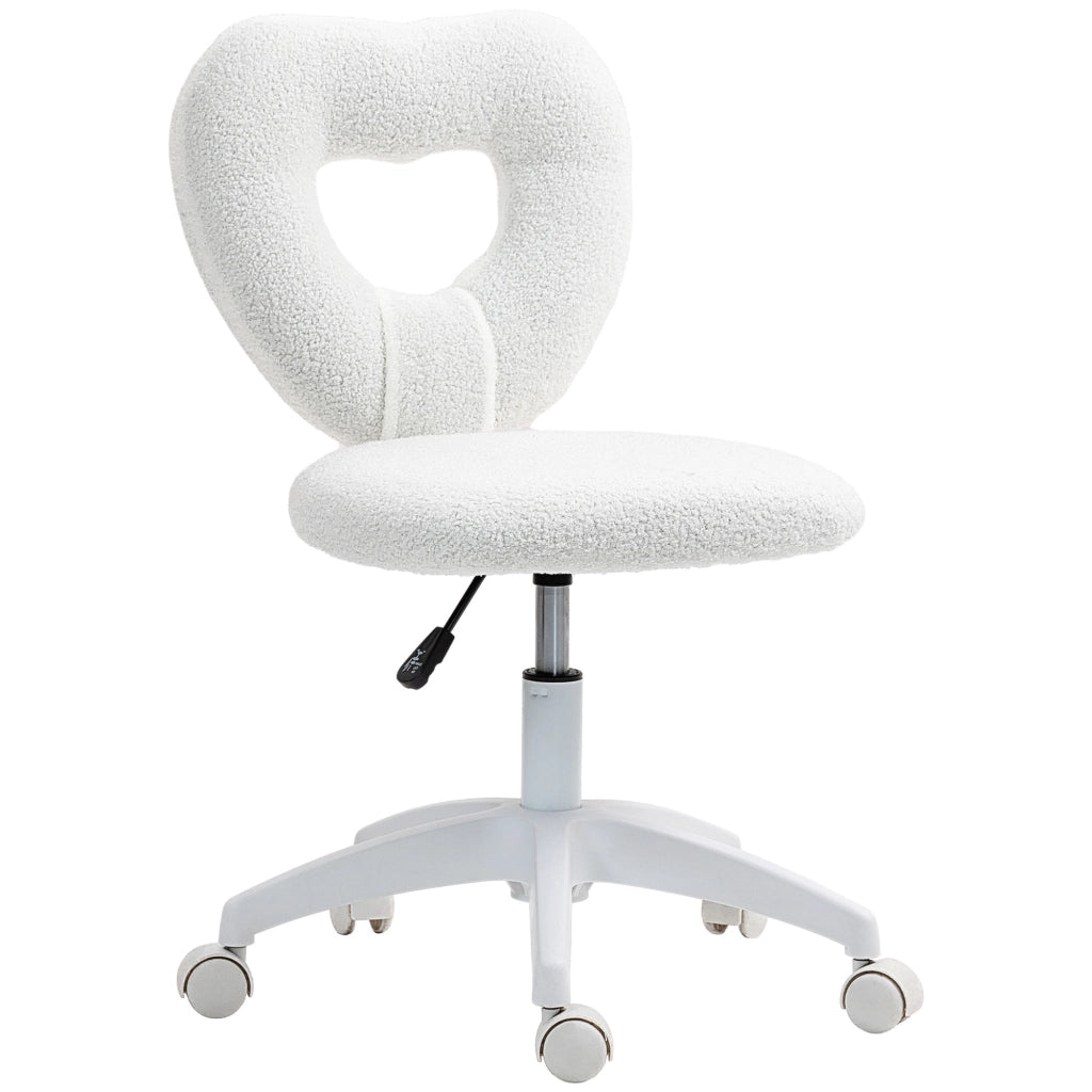 Sedia da ufficio girevole con schienale a cuore senza braccioli e altezza regolabile in teddy fleece bianco