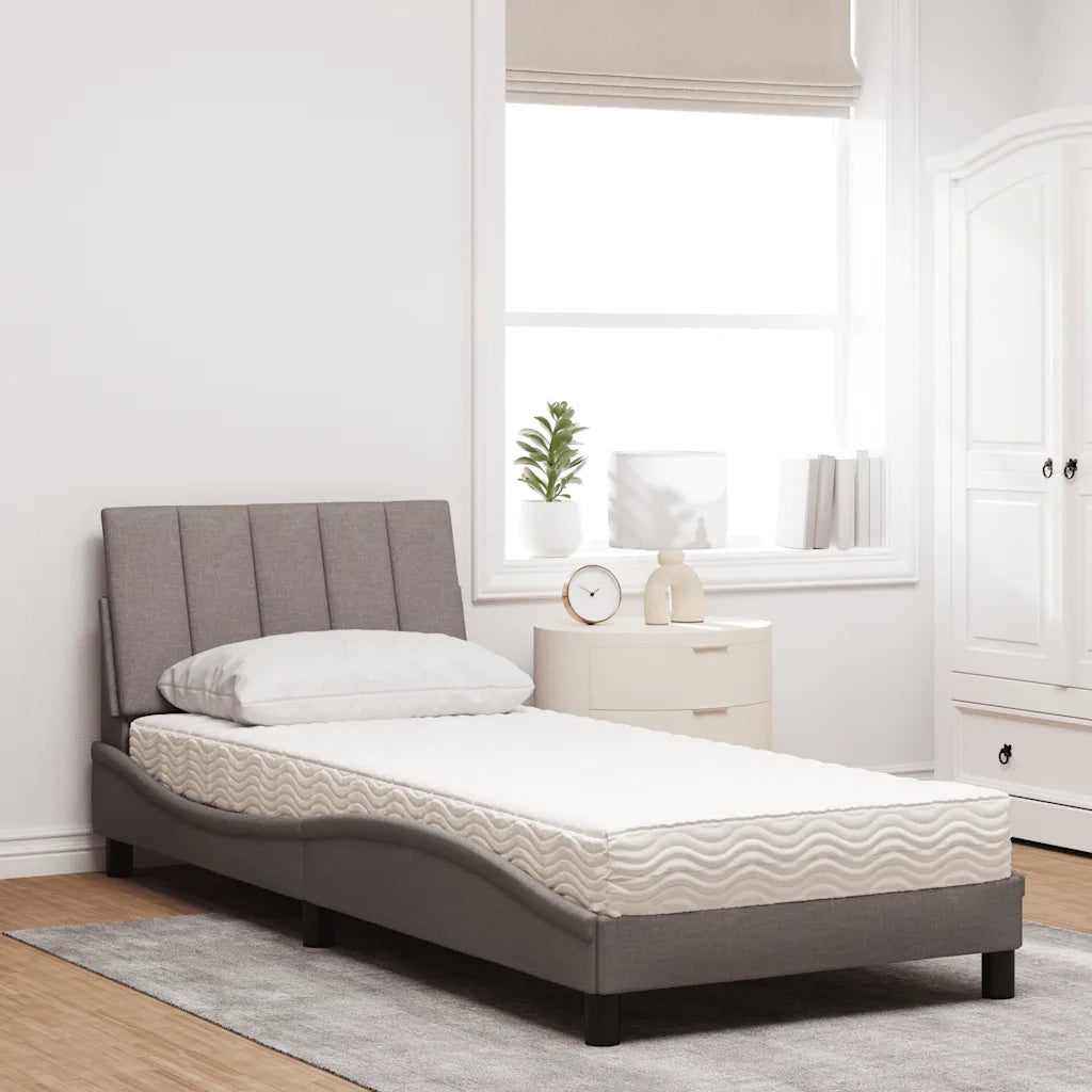 Letto con Materasso Hanko Tortora 90x190 cm in Tessuto