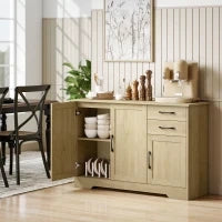 Credenza Moderna con 3 Porte, 2 Cassetti e Ripiano Regolabile 120x38x79 cm Legno Naturale