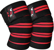 Cinture di sostegno per ginocchia in elastico per sollevamento pesi e powerlifting - Nero e rosso