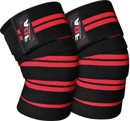 Cinture di sostegno per ginocchia in elastico per sollevamento pesi e powerlifting - Nero e rosso
