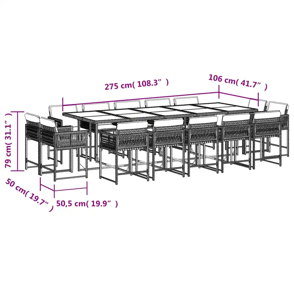 Set da Pranzo da Giardino 15 pz con Cuscini Marrone Polyrattan 3211593