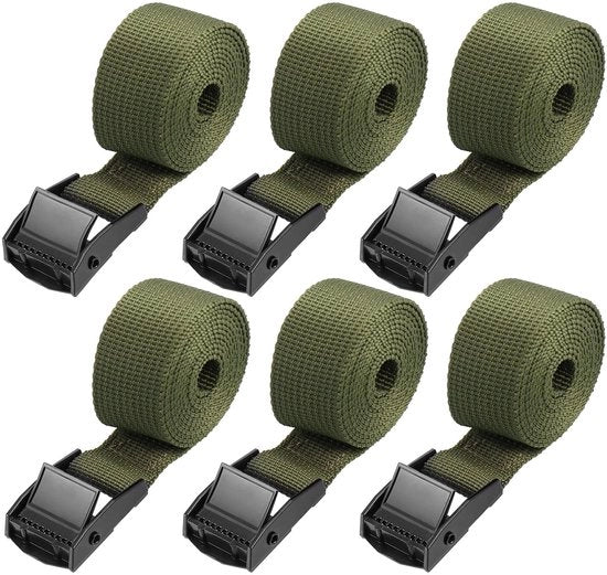Set di cinturoni di sostegno da 6 pezzi, cinturone di sostegno da 1m, cinturoni di sostegno regolabili con chiusura a morsa, cinturoni di sostegno per motocicli, bagagli, campeggio, verde