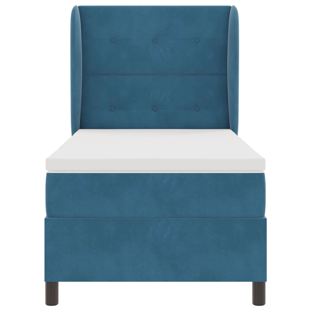 Letto a Molle con Materasso Blu Scuro 100x200 cm Velluto
