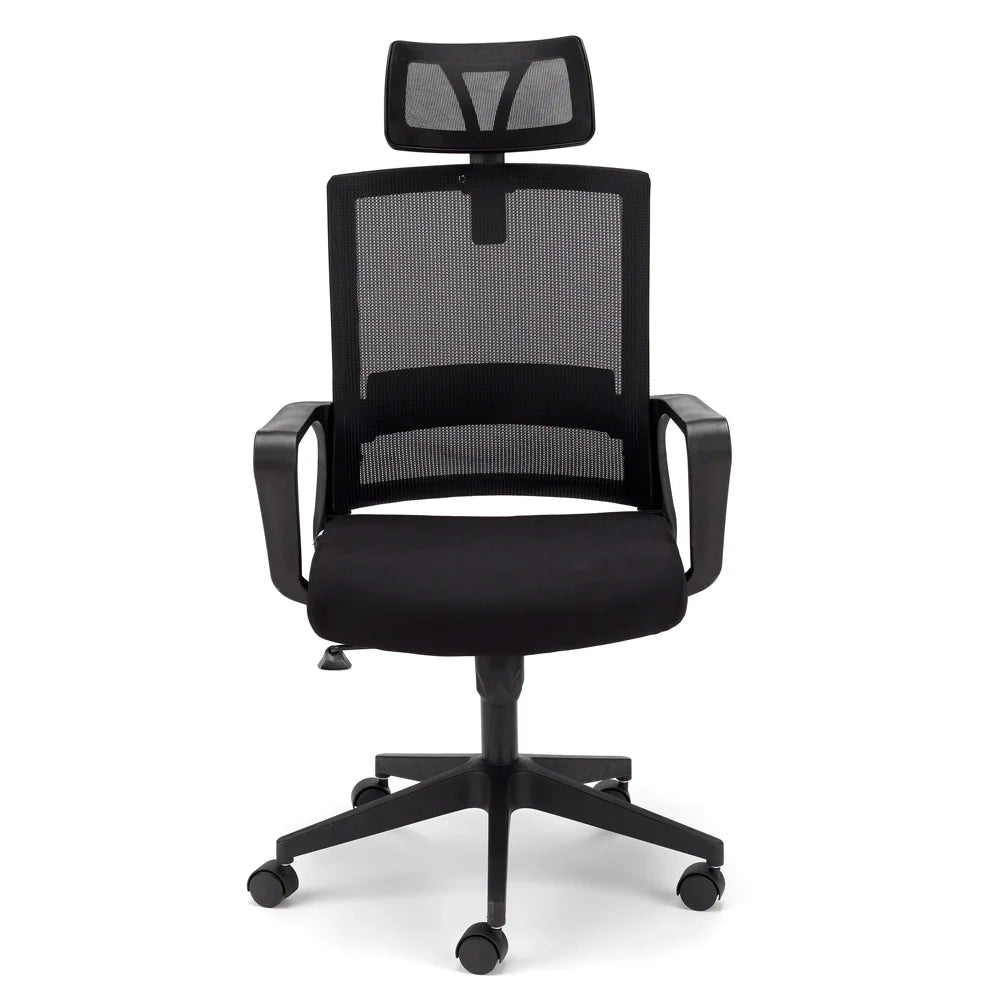 Sedia Girevole da Ufficio Dakar, massima Ergonomica, Schienale Alto e Poggiatesta Regolabile, Supporto Lombare Reclinabile, Rete Traspirante, Alzata a Gas, colore Nero
