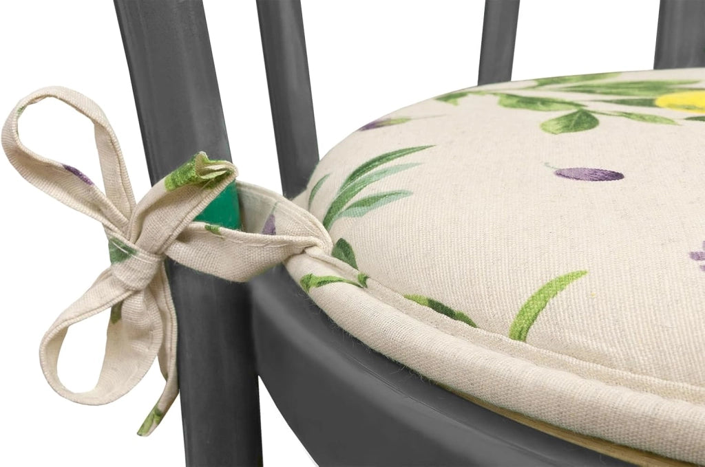 Set 4 Cuscini Sedia Rotondi Cotone Lavabili Morbidi Coprisedie Limoni Design Rustico
