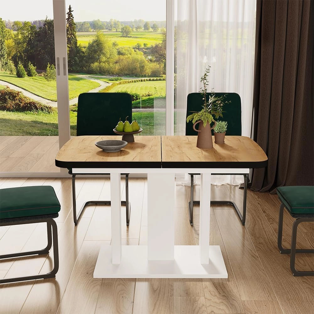 tavolo da pranzo allungabile Fenaro, Quercia dorata/bianco, 120 x 80 cm 2 parti, allungabile con prolunga a inserto per un'estensione flessibile del tavolo