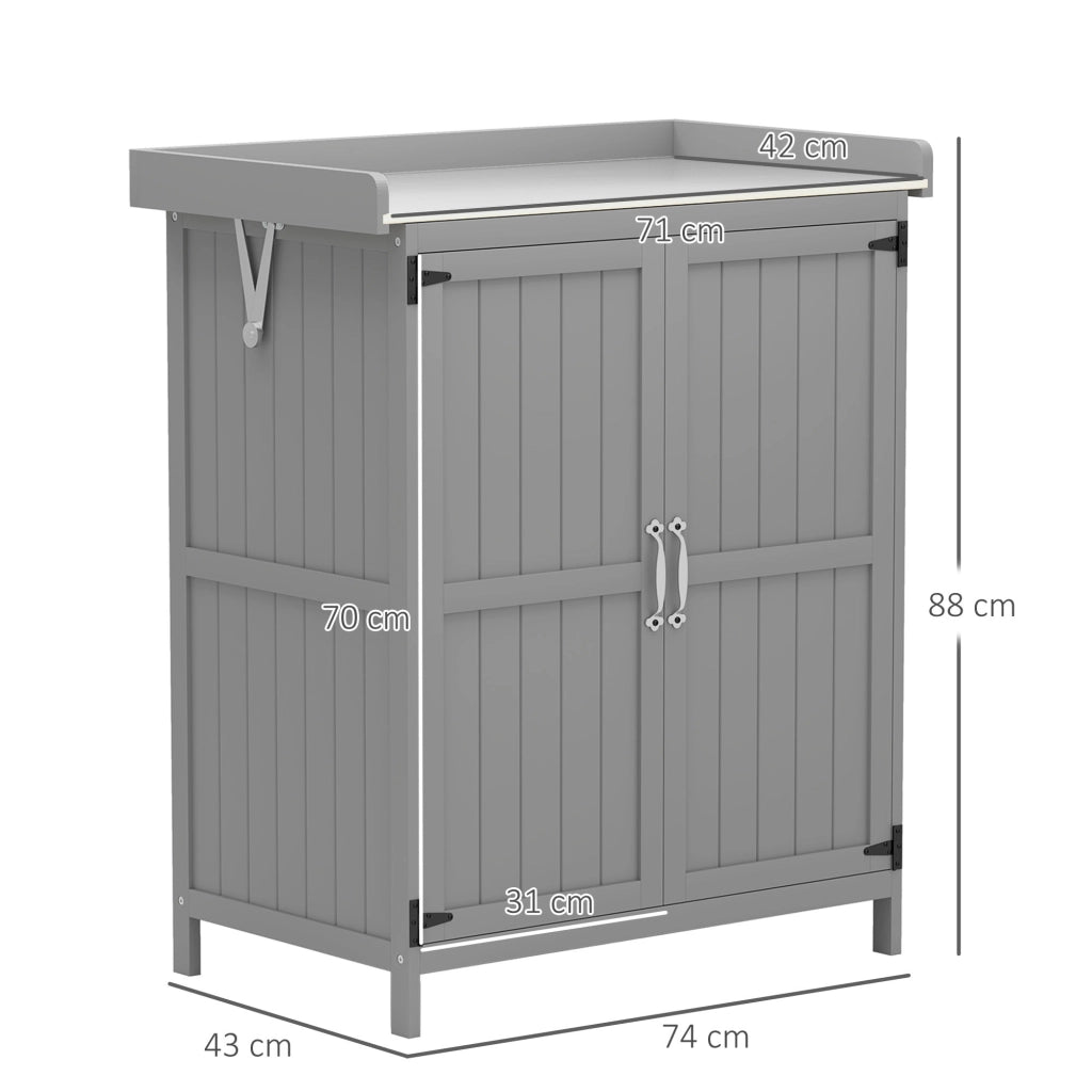 Armadio da giardino con piano lavoro ¨C zephmum ¨C legno e acciaio inox, grigio