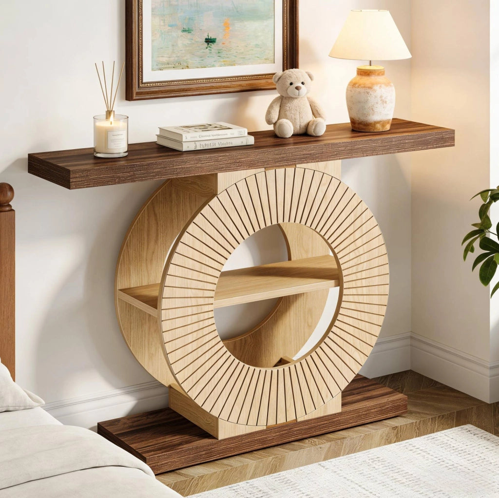 Tavolo consolle stretto in legno marrone stile rustico
