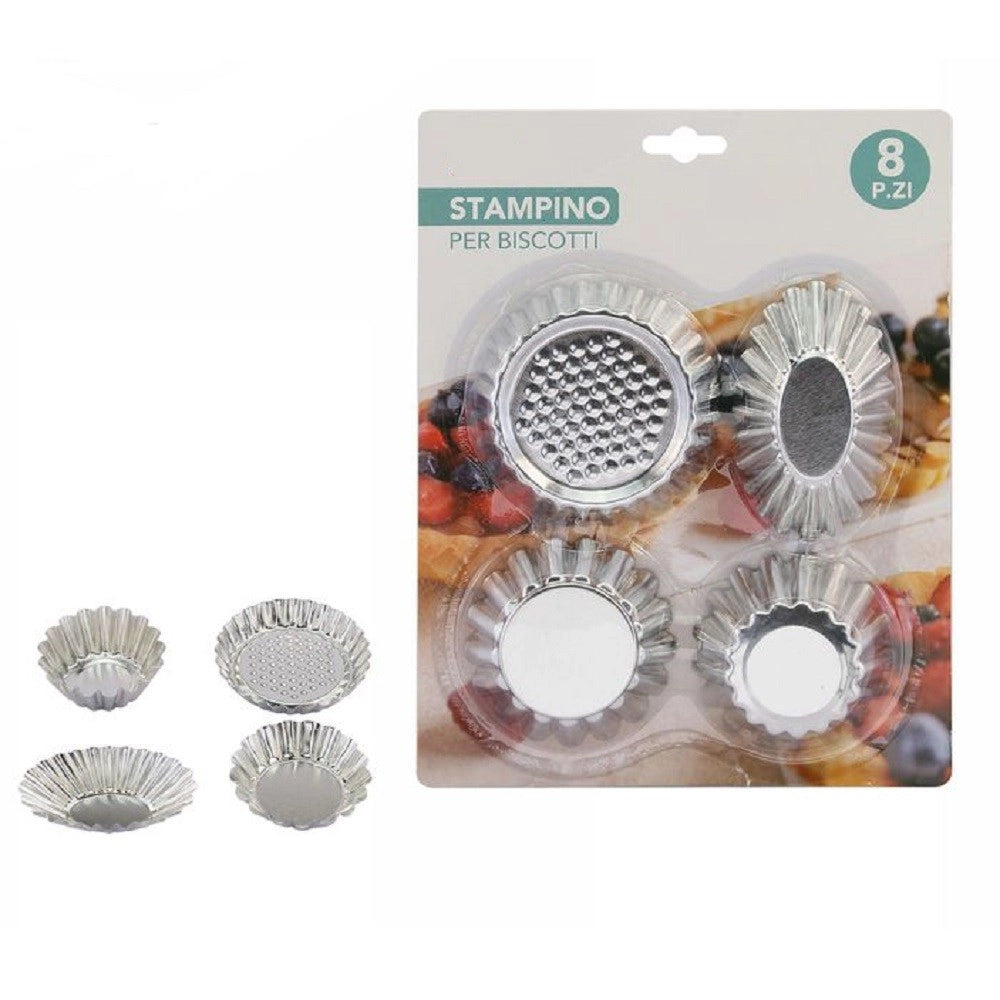Trade Shop - Set 8 Formine Per Biscotti Pirottini Stampi Dolci Crostatine Stampini Misti 74134 -