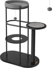 Krappaal - moderno albero per gatti - tubi metallici - con cuscino e piattaforma - pallone per gatti - per piccoli - grandi - vecchi gatti - classico nero - 80 x 43 x 111 cm