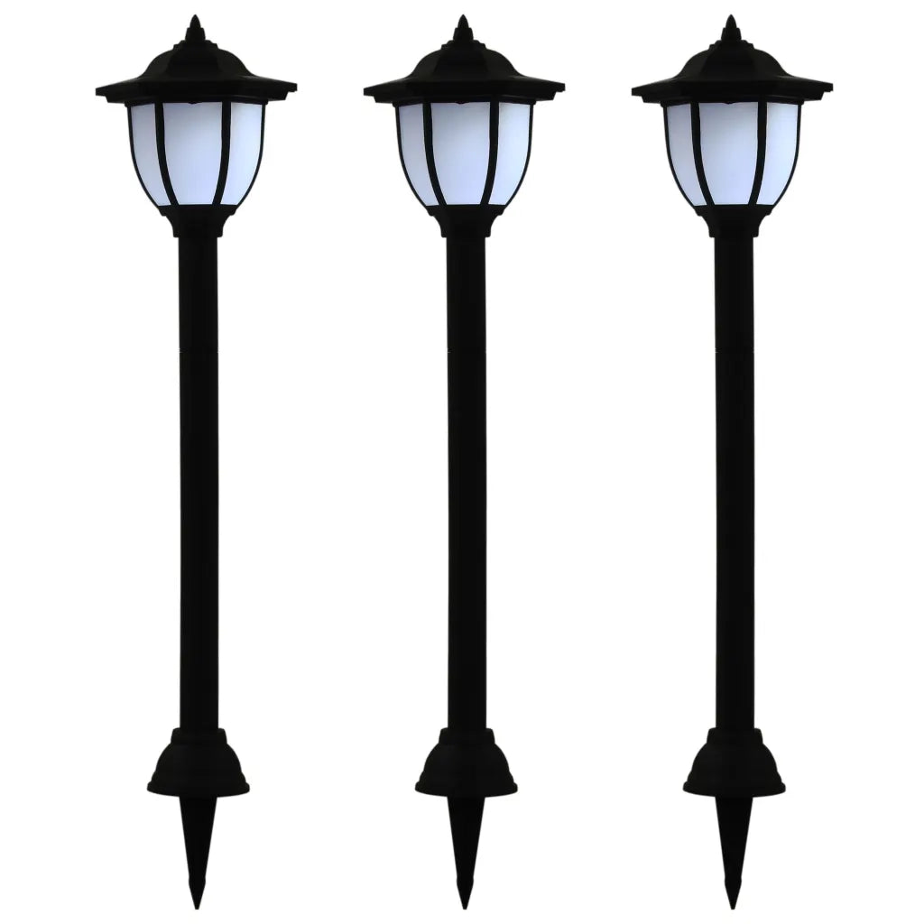 Set di 3 luci solari da giardino per esterni 16,5 x 14,5 x 73 cm facili da installare in polipropilene nero 02_0045902