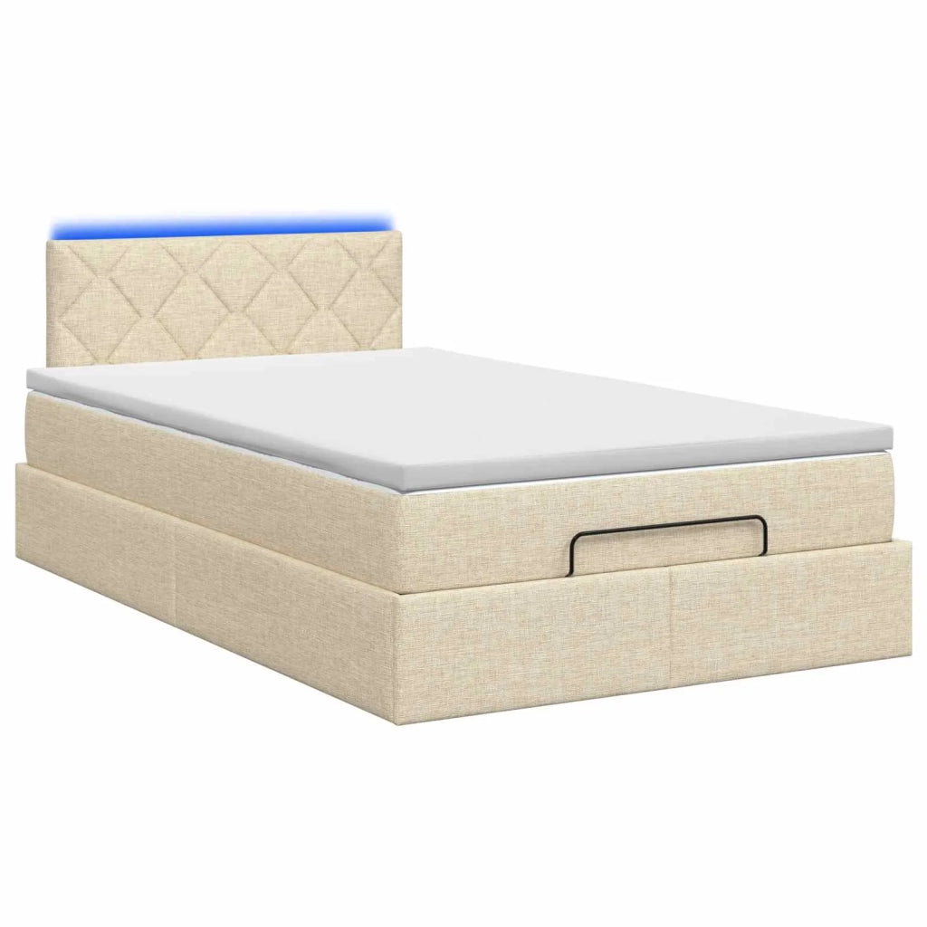 Letto Ottomano con Materasso e LED Crema 120 x 190 cm Tessuto 3458143