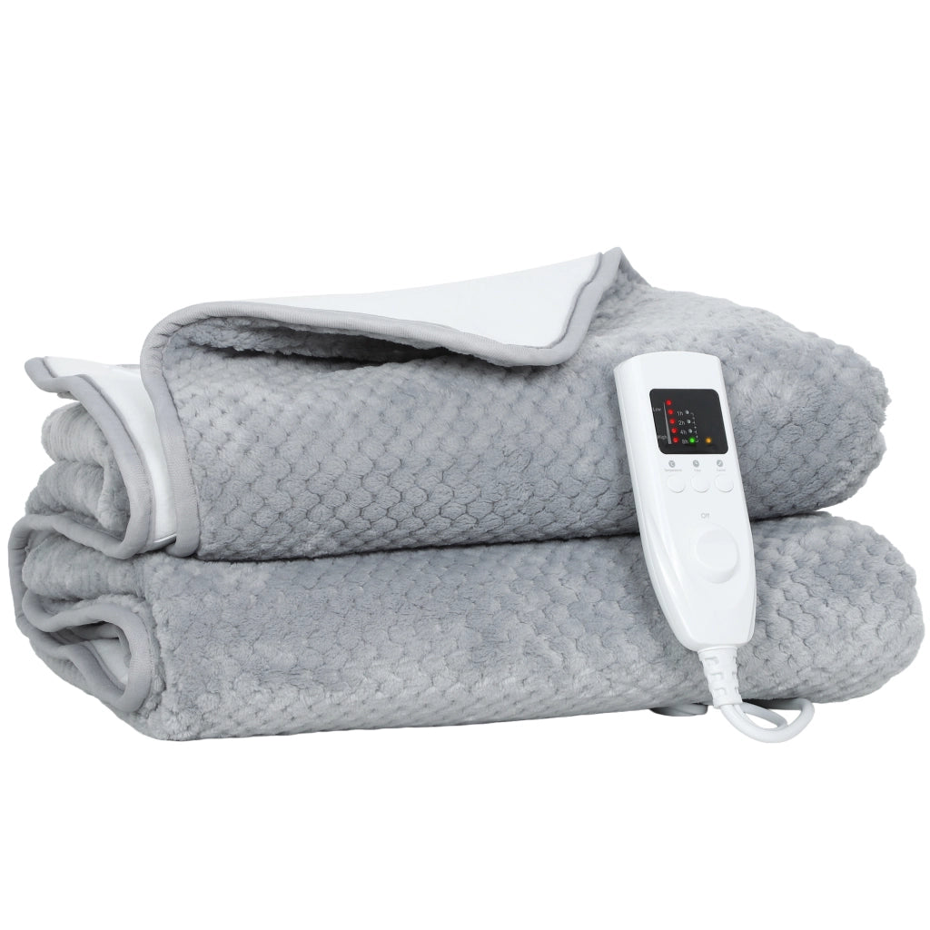 Coperta Elettrica 160x140 cm con 5 Livelli di Calore e 2 Telecomandi in Pile e Poliestere Grigio
