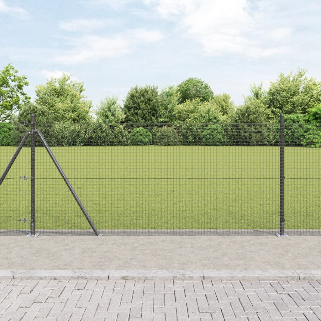 Recinzione in Filo Saldato con 13 Pali Flangiati Grigio 1x100 m Acciaio