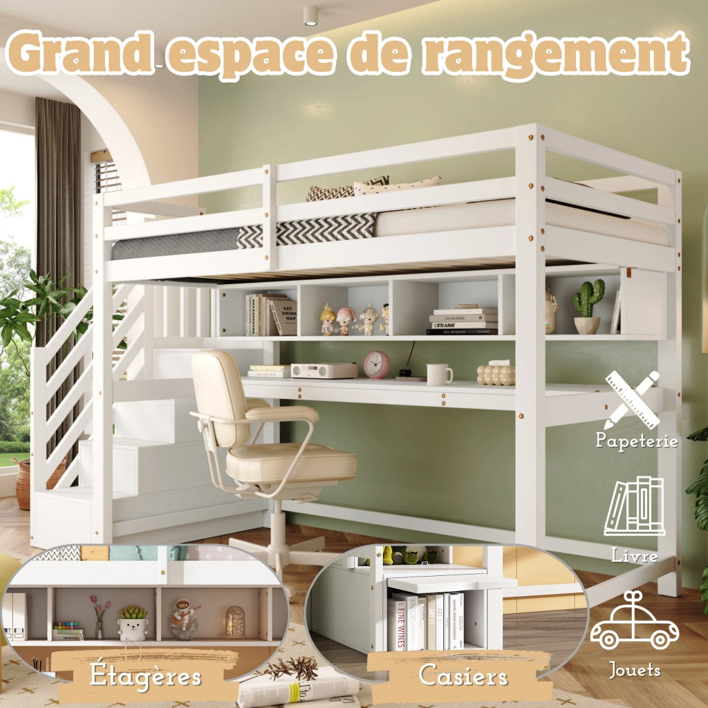 letto a castello in legno massello bianco 95 x 252 cm