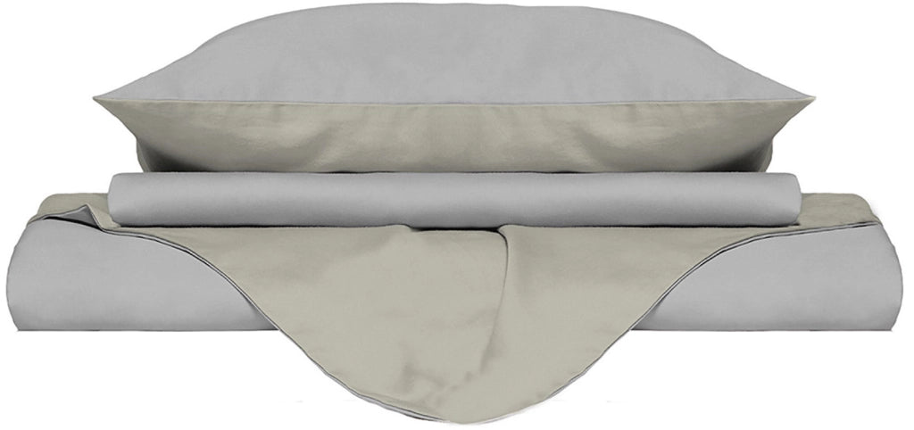 Copripiumino Singolo con Sacco e Federe Doubleface Grigio Chiaro/Panna