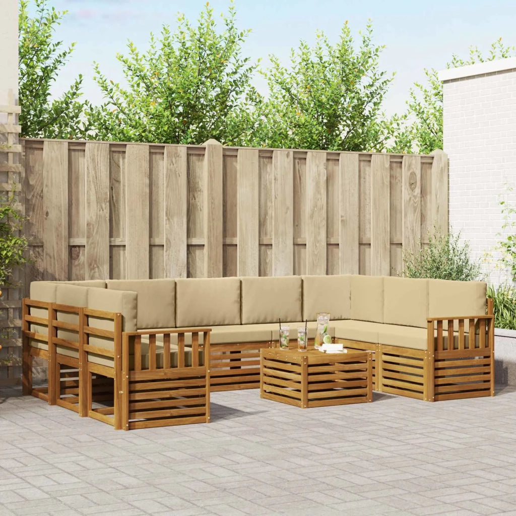 Set divani 10 pcs Naturale e Beige Legno di Acacia Massello