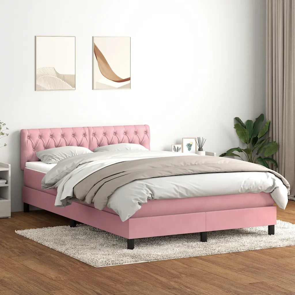 Letto a Molle con Materasso e LED Rosa 140x220 cm in Velluto 3317222