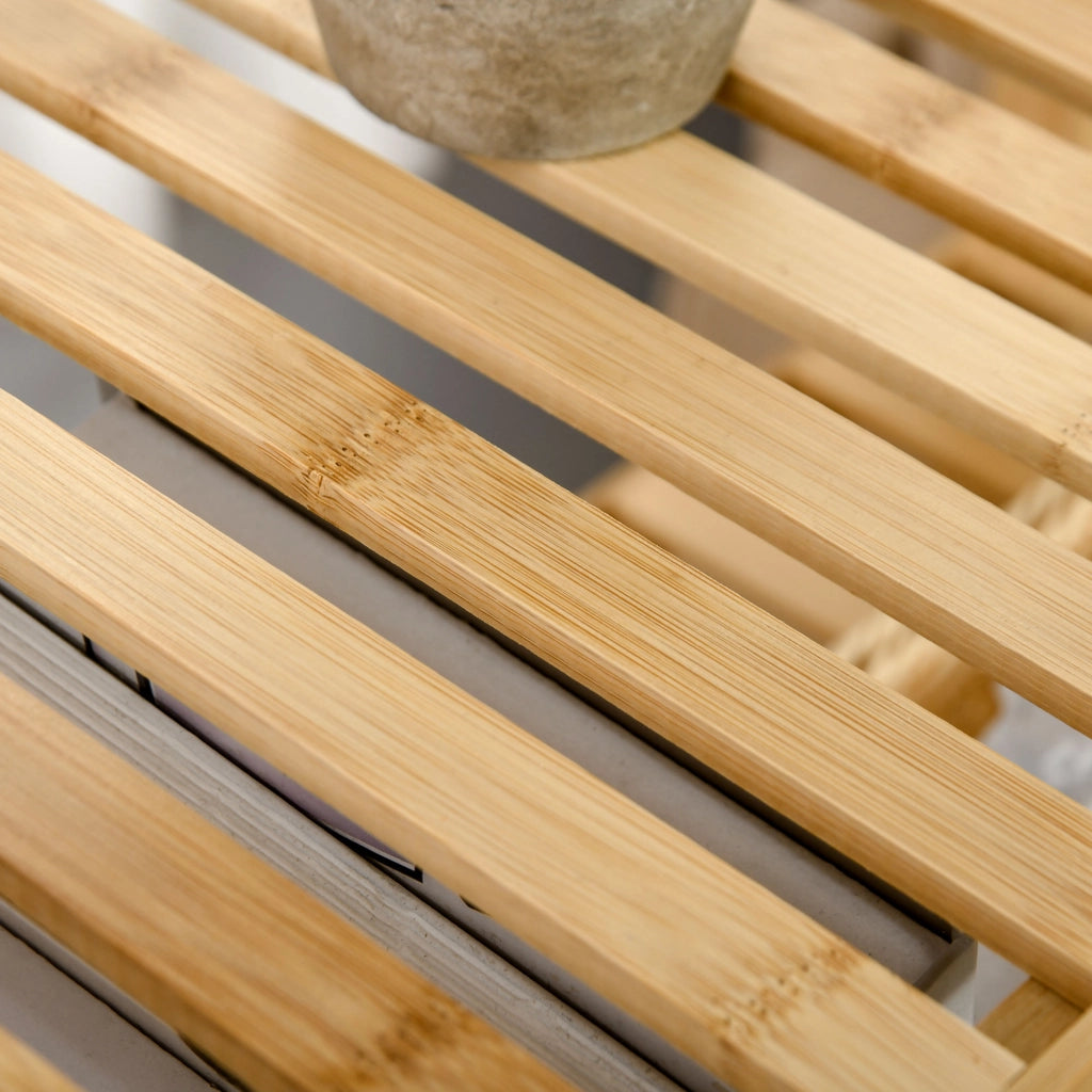 Scaffale a 4 ripiani in bambù naturale 62x33x112 cm, struttura combinabile per soggiorno, cucina e bagno
