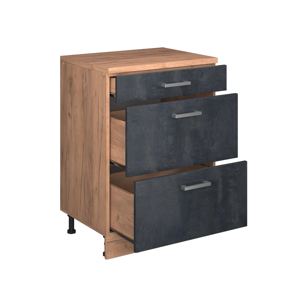 Mobile per mansarda Rion Calce nera/Rovere dorato 60 x 83.8 cm senza inclinazione con 3 cassetti Vicco