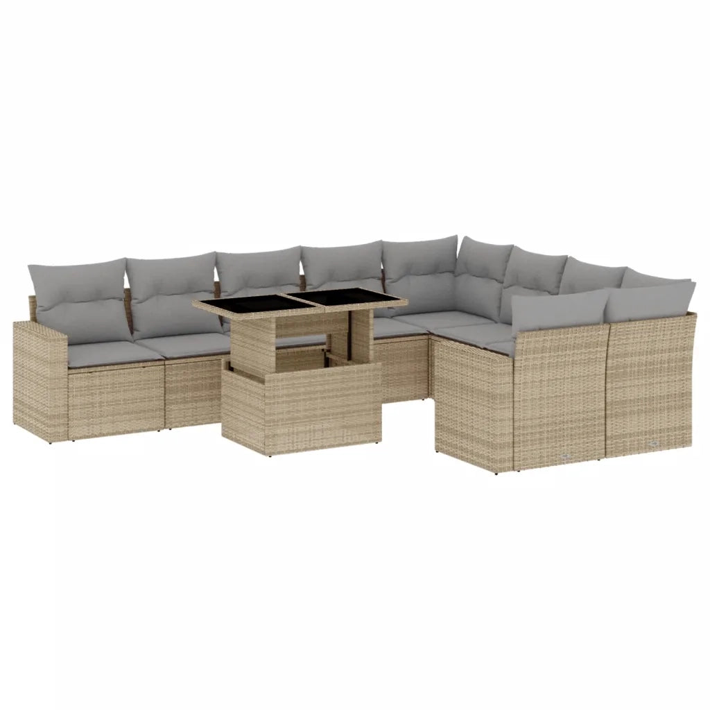 Set Divano da Giardino 10 pz con Cuscini Beige in Polyrattan 3267499