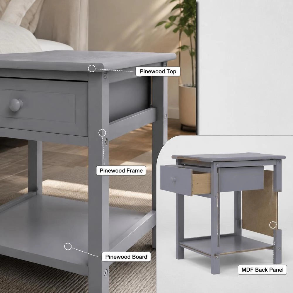 Bedside Tables 2 Pcs. Grey 40x29x42 Cm Paulownia Wood