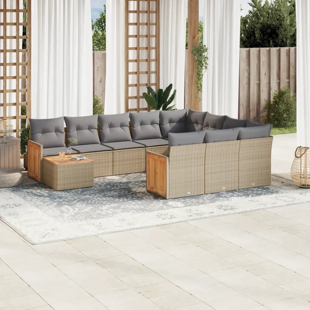 Set Divani da Giardino 11 pz con Cuscini Beige in Polyrattan 3228047