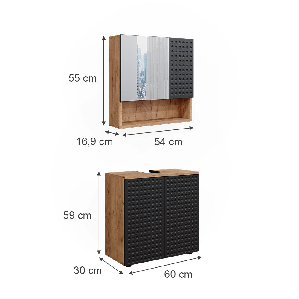 Vicco Set mobili bagno Antracite puntinato 2 parti, base 60 cm