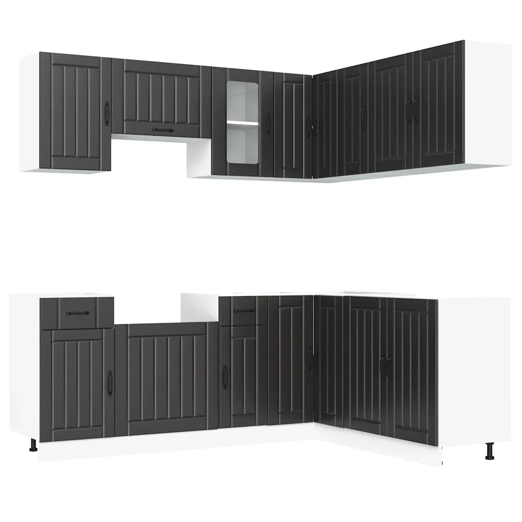 Set Mobili da Cucina 11 pz Kalmar Neri Legno Multistrato