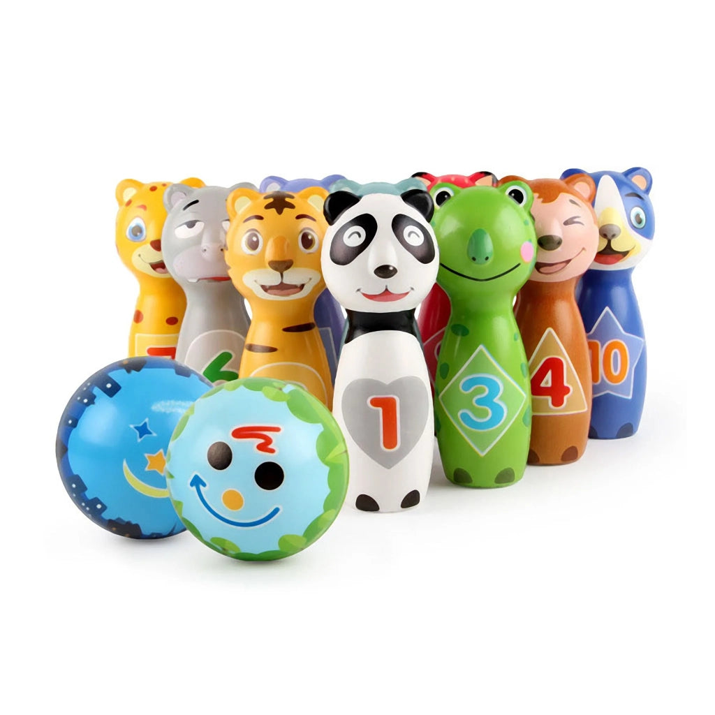 Gioco dei birilli per bambini esterno interno 10 birilli 2 bocce design colorato in PVC multicolore 13_0017931