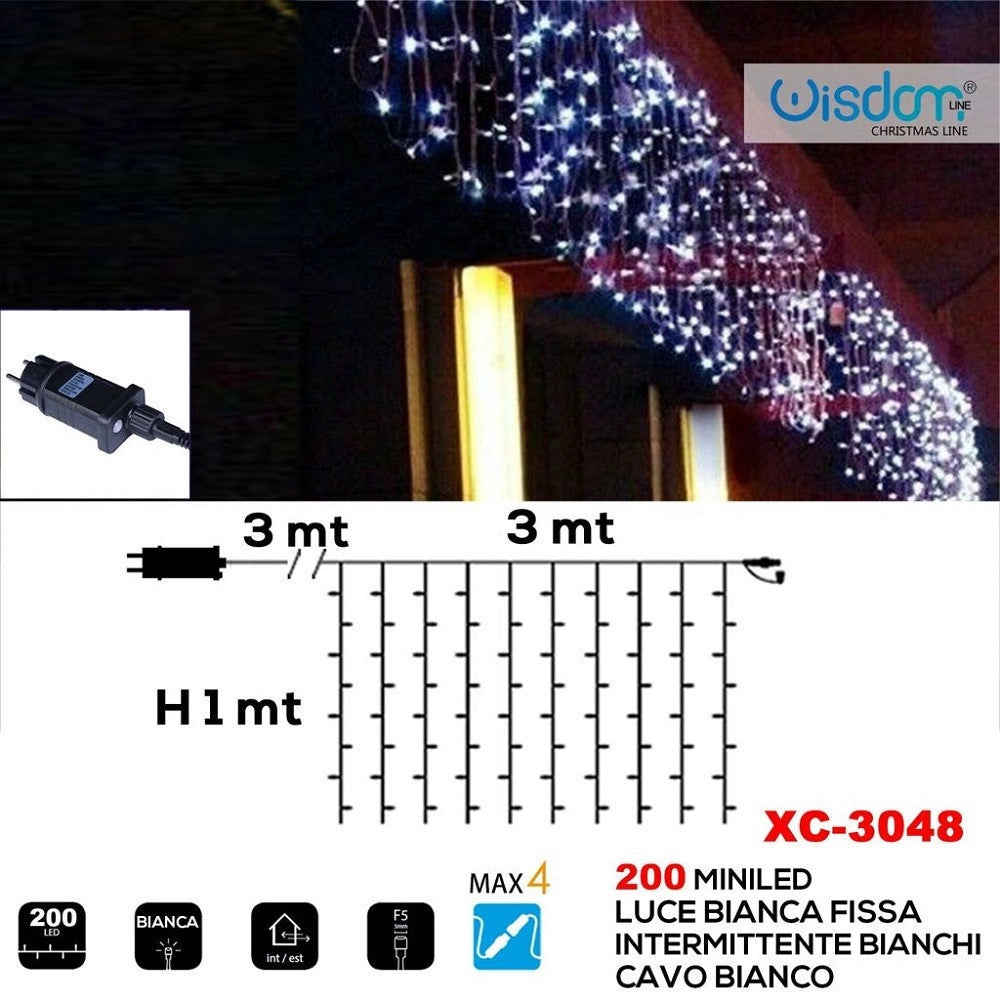 Trade Shop - Tenda Luminosa Natalizia 200led Luce Bianca Fissa + Bianca Intermittente Xc-3048 -