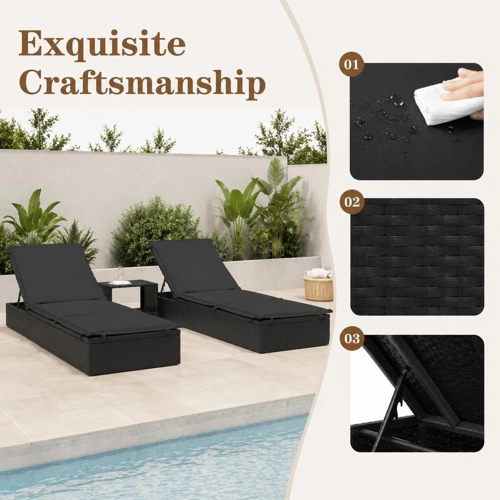 Sun Loungers (2 Pieces) With Table, Black Poly Rattan