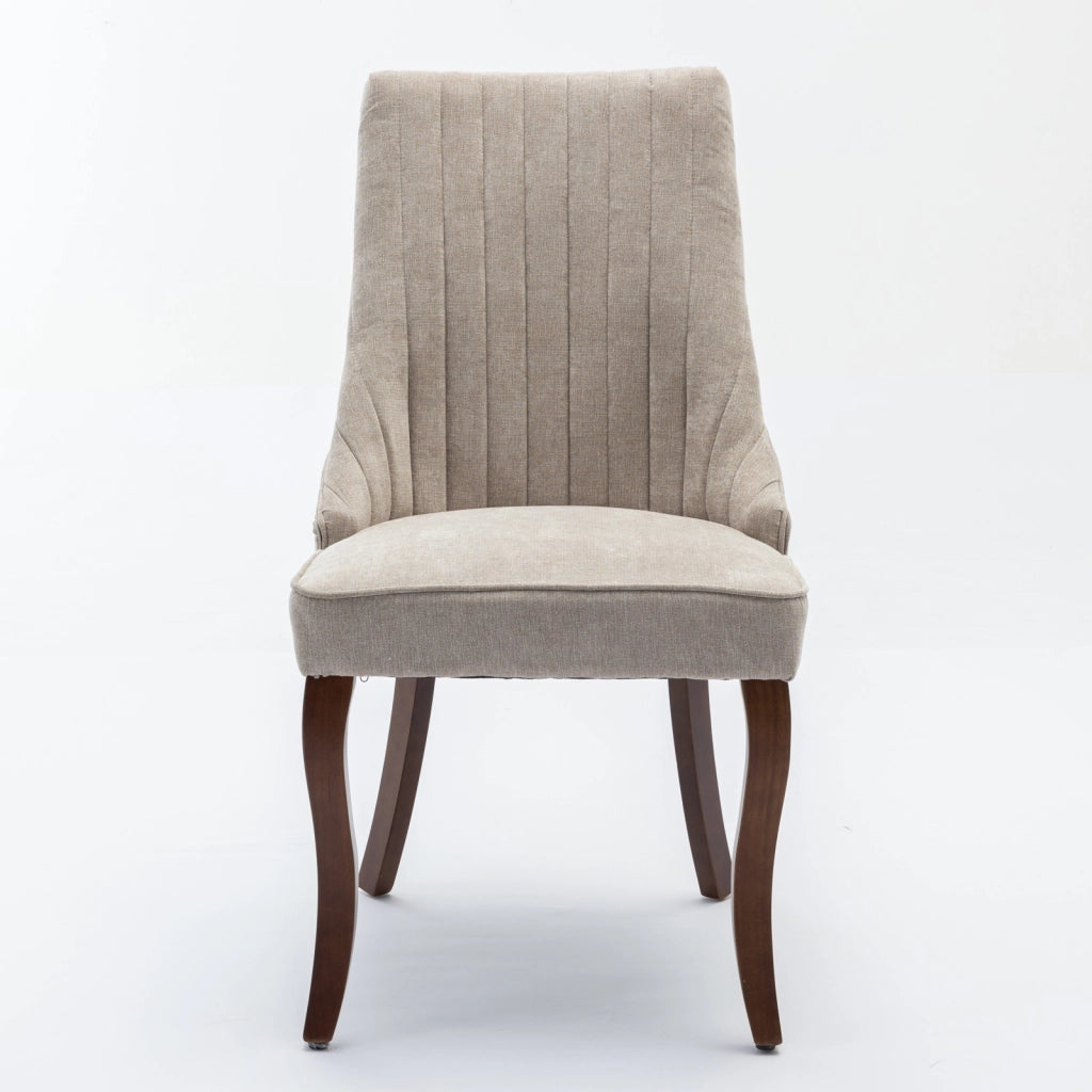 Sedie da Pranzo Imbottite in Tessuto ¨C MINIMAL ¨C Set 2 Pezzi, Gambe in Legno Massello, Beige
