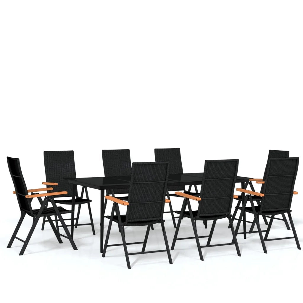 Set da Pranzo per Giardino 9 pz con Cuscini Nero cod mxl 40897