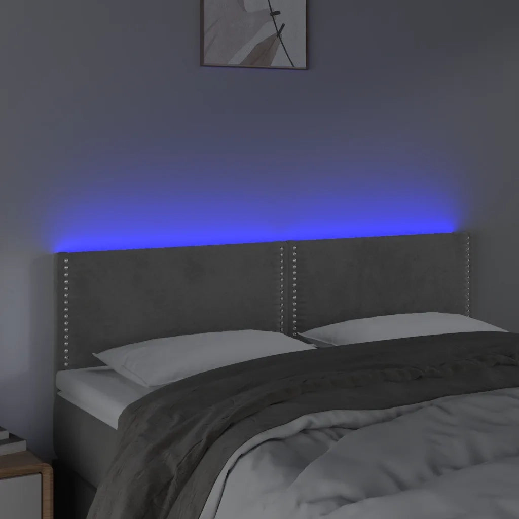 Testiera a LED Grigio Chiaro 144x5x78/88 cm in Velluto
