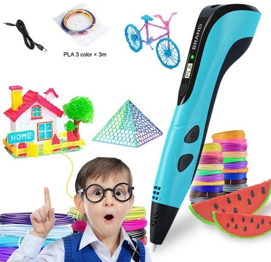Stampante 3D per bambini con 3 colori di filamento e schermo LCD, pittura 3D educativa da assemblare - Blu