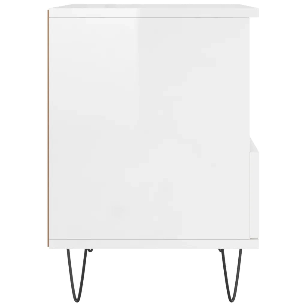 Comodino Bianco Lucido 40x35x50 cm in Legno Multistrato 830624