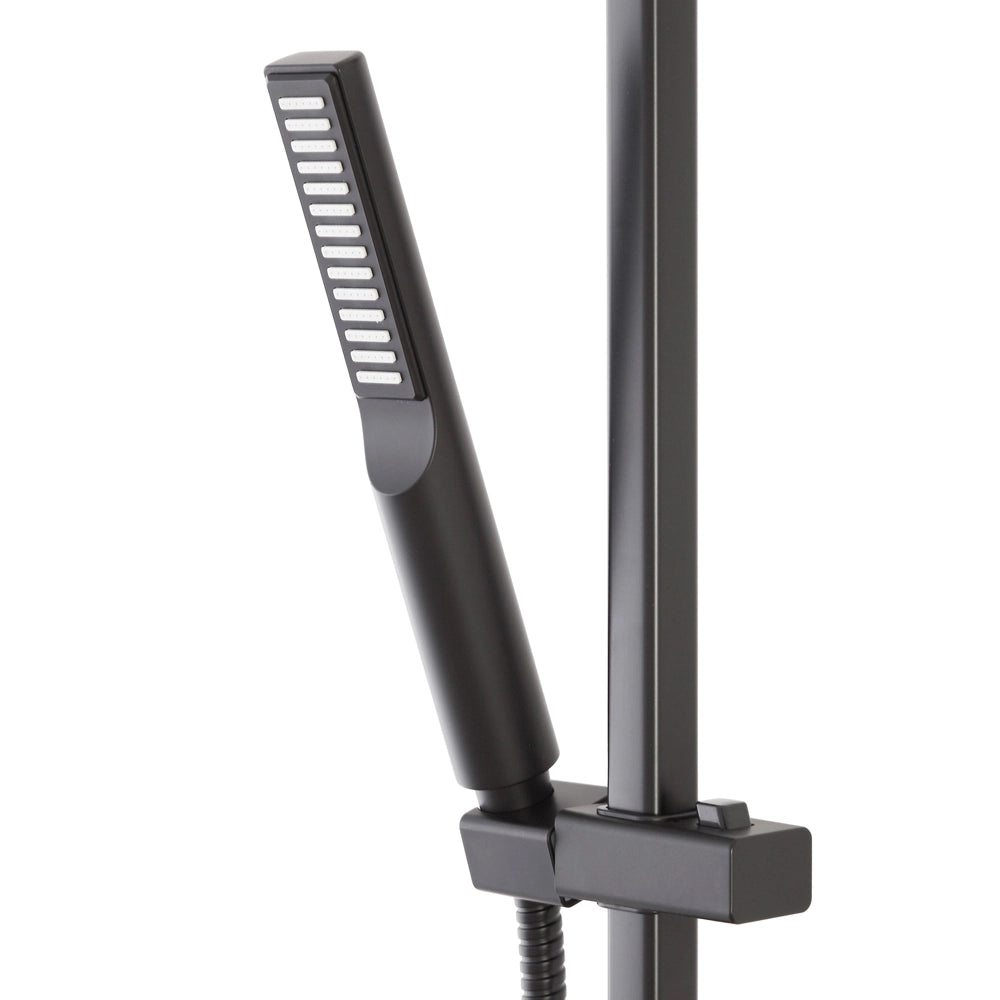 Saliscendi doccia quadrato 70 cm regolabile con doccetta slim in ABS nero opaco Hidra