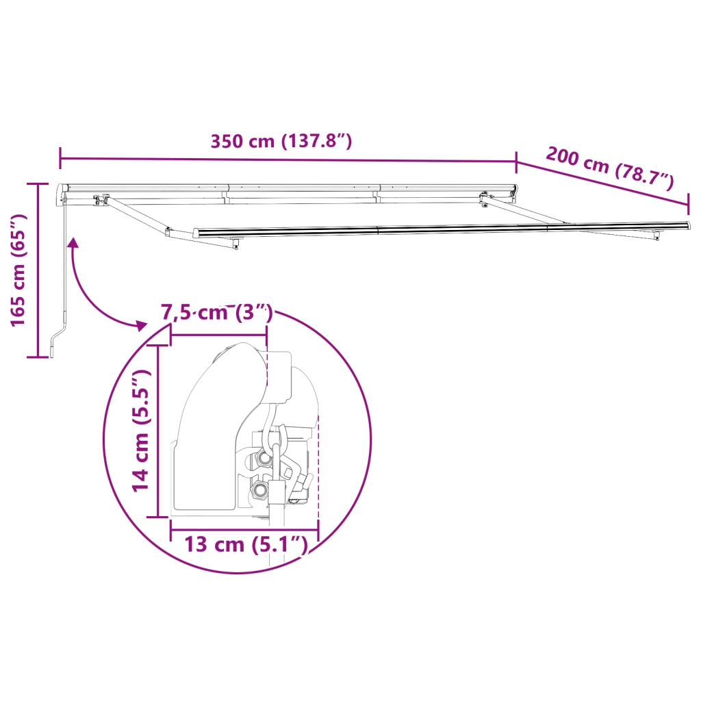 Telaio Tenda Retrattile Manuale 3.5x2 cm Metallo