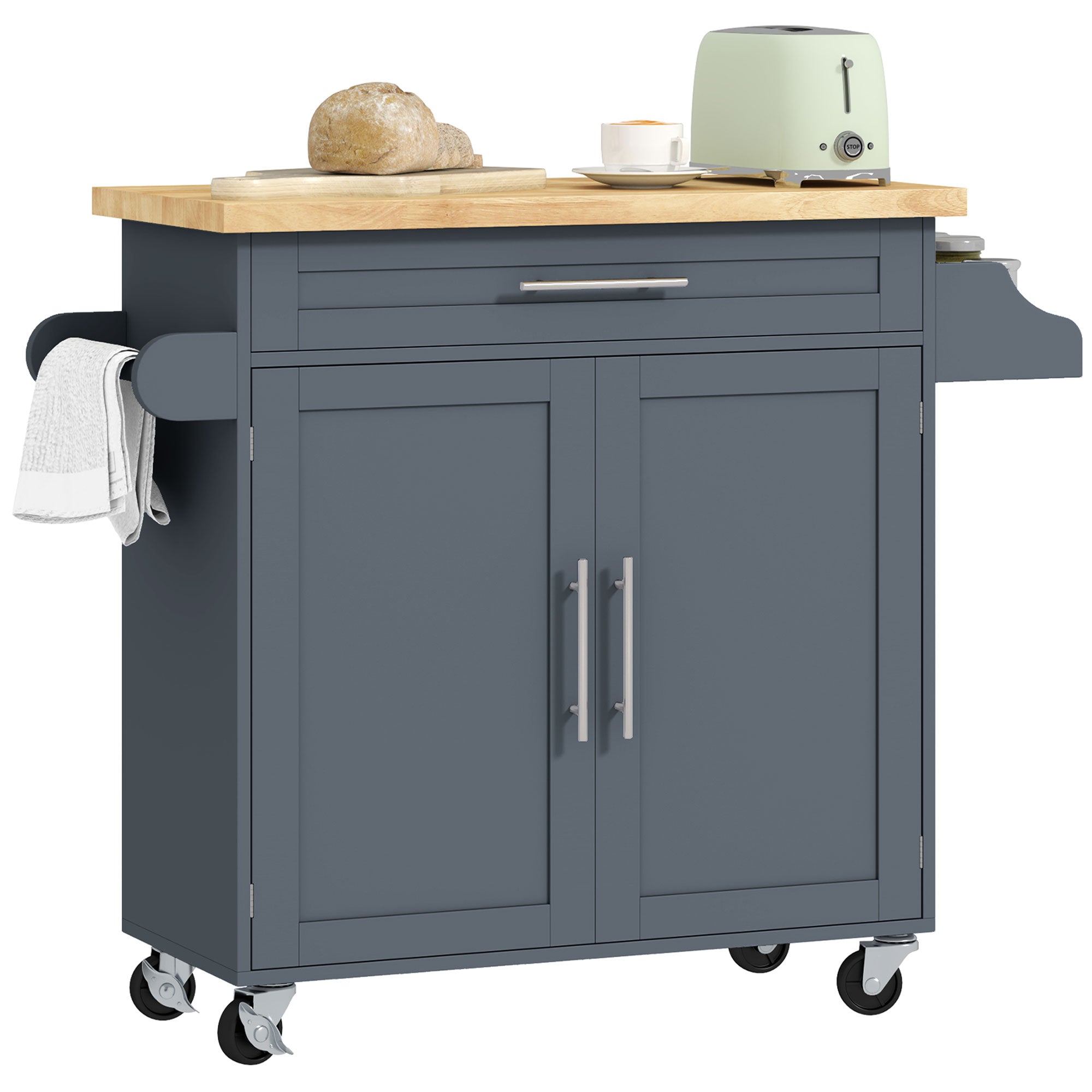 Carrello da Cucina con Cassetto, Portaspezie e Armadietto 109x40x89 cm Grigio e Color Legno
