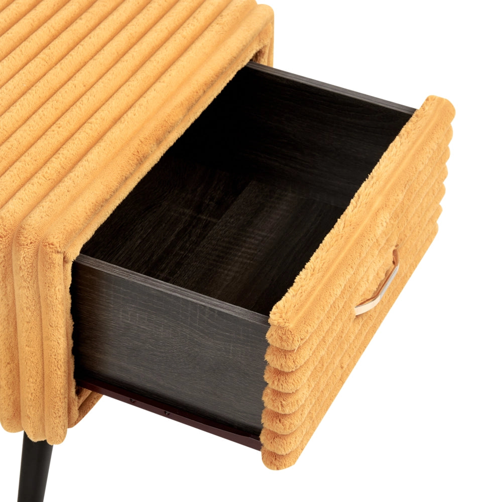 Comodino con rivestimento in velluto arancione con 1 cassetto Mobili per camera da letto dal design minimalista