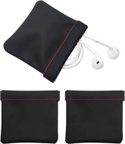 Set di 3 tasche per cuffie in pelle PU, tasche a molletto, chiusura a molletto universale, tasche morbide e elastiche per cuffie, monete, chiavi, pen drive, gioielli