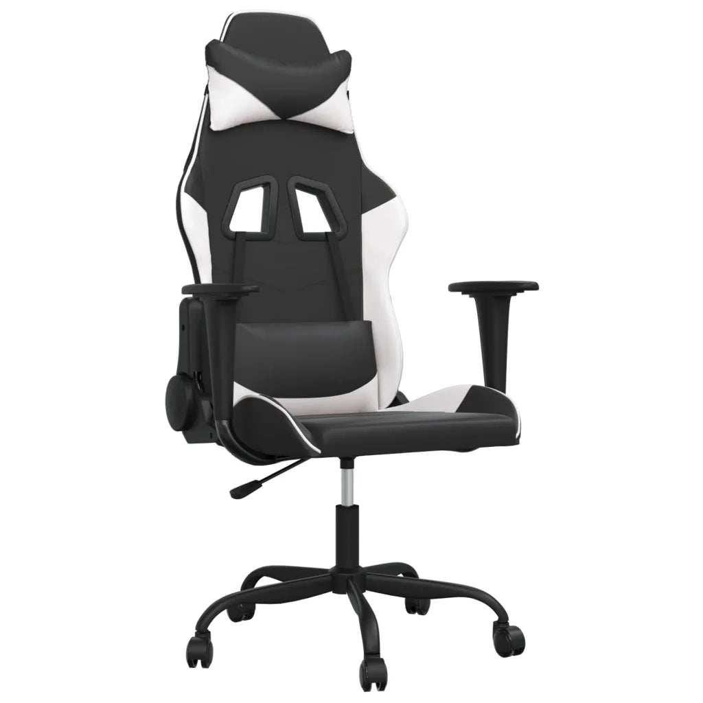 Sedia da Gaming | Sedia da e-sports Massaggiante Nera e Bianca in Similpelle