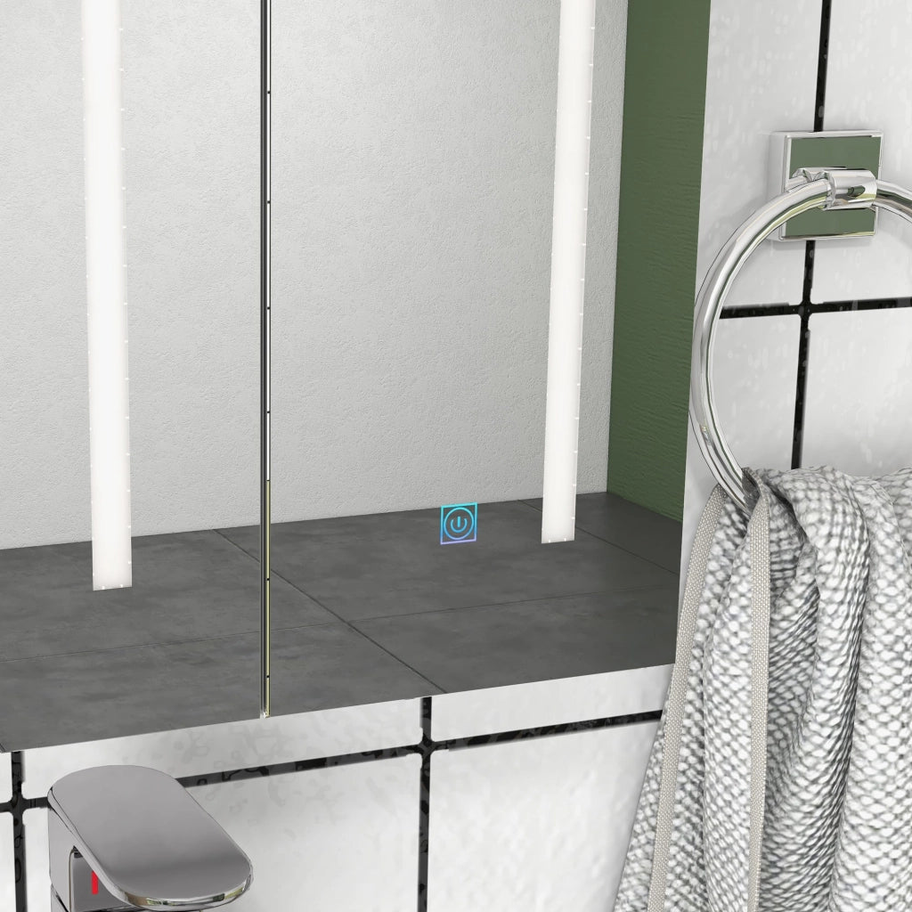 Specchio Armadietto da Bagno Pensile 90x15x70 cm in MDF e Vetro Bianco Lucido